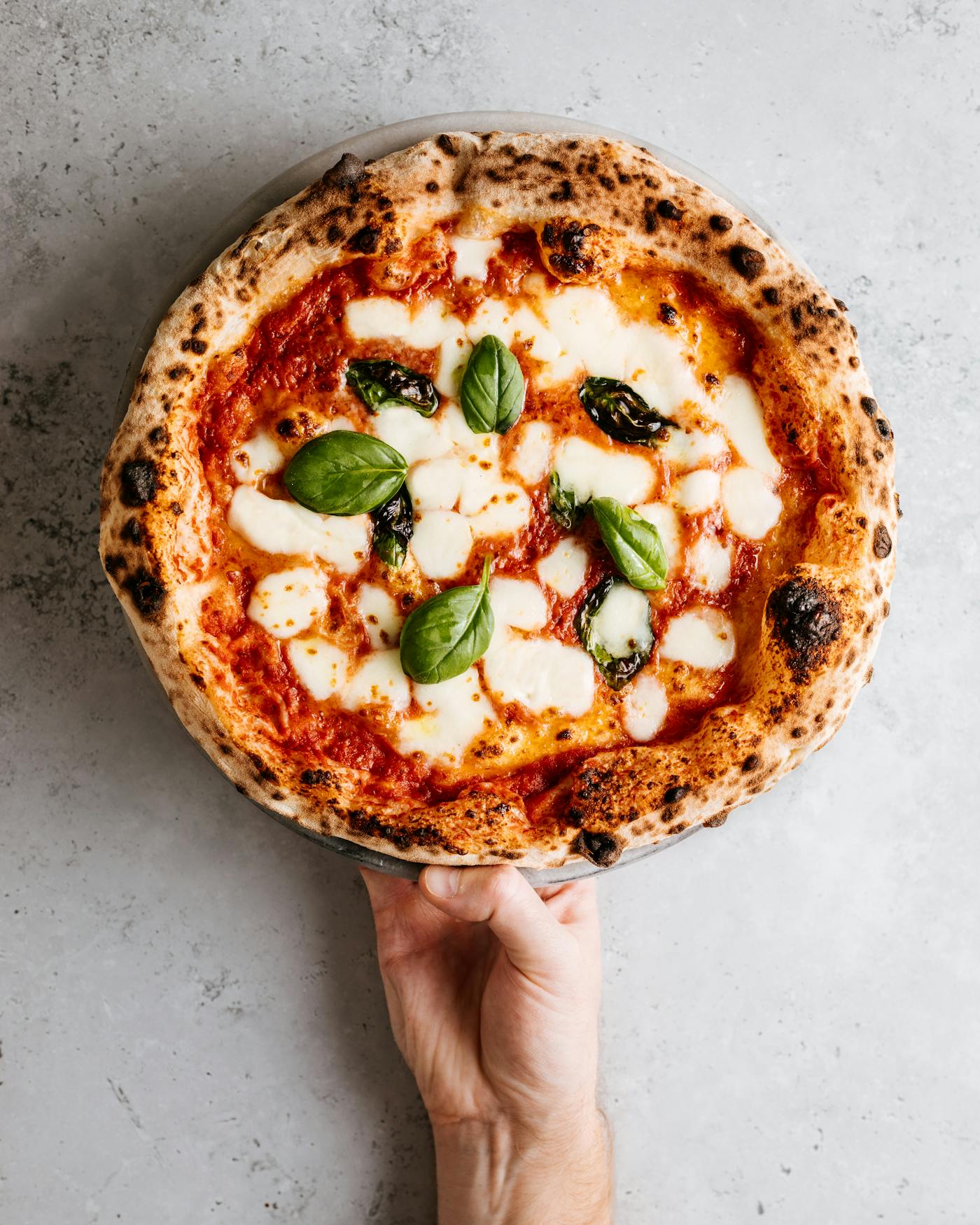 Wood-fired Margherita pizza with San Marzano tomato, fior di latte and fresh basil — Preston, VIC